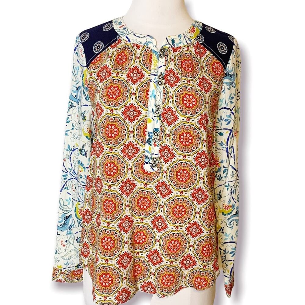 Anthropologie Maeve mixed print floral boho blouse top sz 0